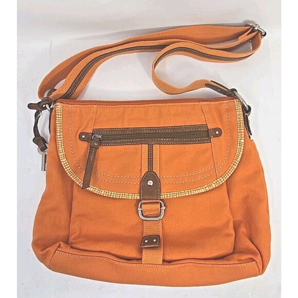 Fossil Long Live Vintage Orange Canvas Large 14x10 Bag Euc U216 - Picture 1 of 15